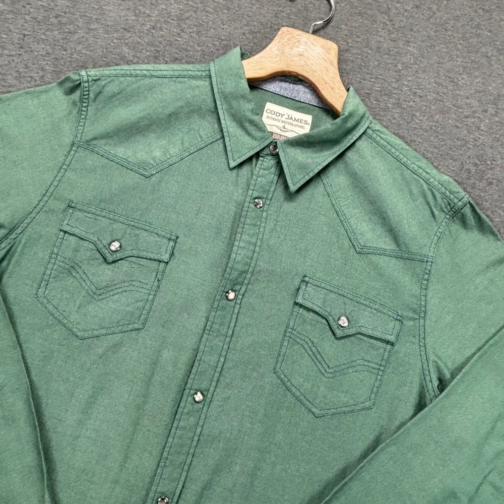 Cody James Western Shirt Mens 3XLT Green Pearl Snap Long Sleeve Cotton Yoke